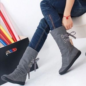 Flat Heel Grey Suede Boot Size 7